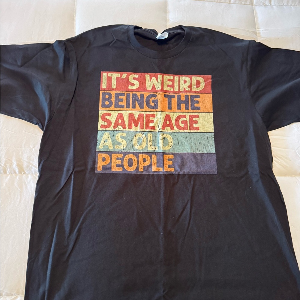 Black Graphic T-Shirt with Colorful Text